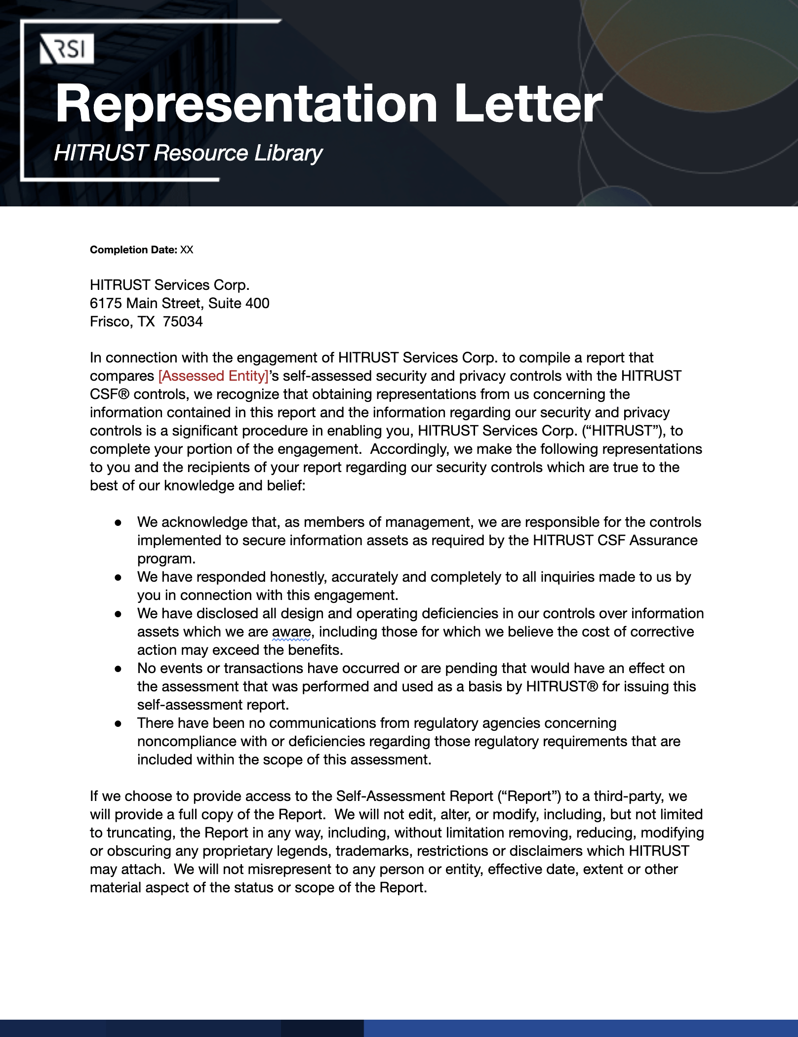 HITRUST_RepLetter Screenshot HITRUST Compliance Resources